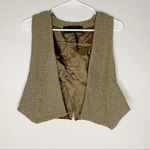 Zara Brown Tweed Plaid Open Vest Sz M